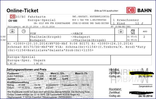 bahnticket Europa Spezial nach Budapest