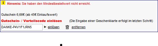 Hier den Gutscheincode im Warenkorb eingeben