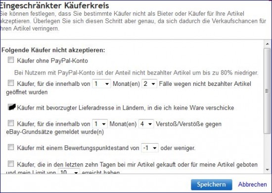 Käuferkreis bei Ebay festlegen