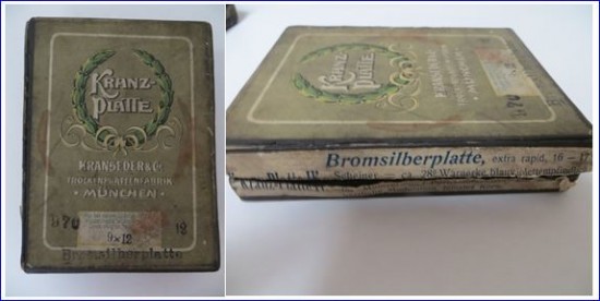 Schachtel mit Trockenplatten der Trockenplatten Fabrik Kranseder & Cie München