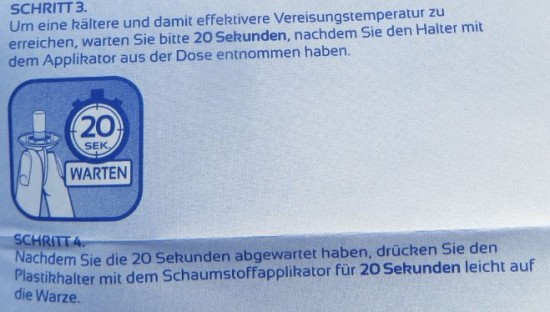 Schritt drei und vier auf dem Weg zur Vereisung der Warze mit dem Vereisungsspray