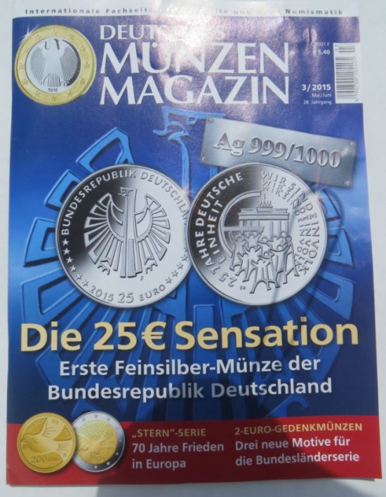 Cover der internationalen Fachzeitschrift für alte und neue Numismatil "Deutsches Münzen magazin" Ausgabe 3/2015