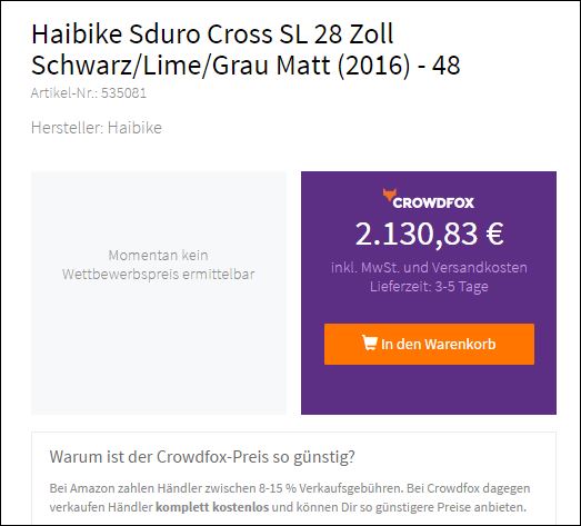 Angebots Preis für das Haibike SDURO Cross RC Herren bei Crwodfox