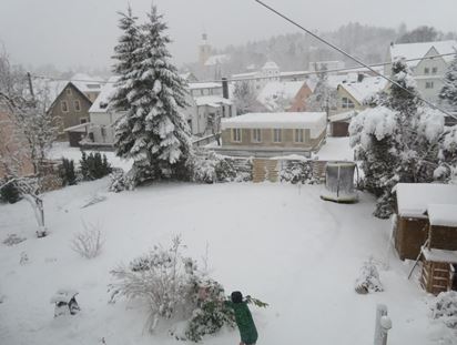 Schnee in Thalheim Erzgebirge im Februar 2019